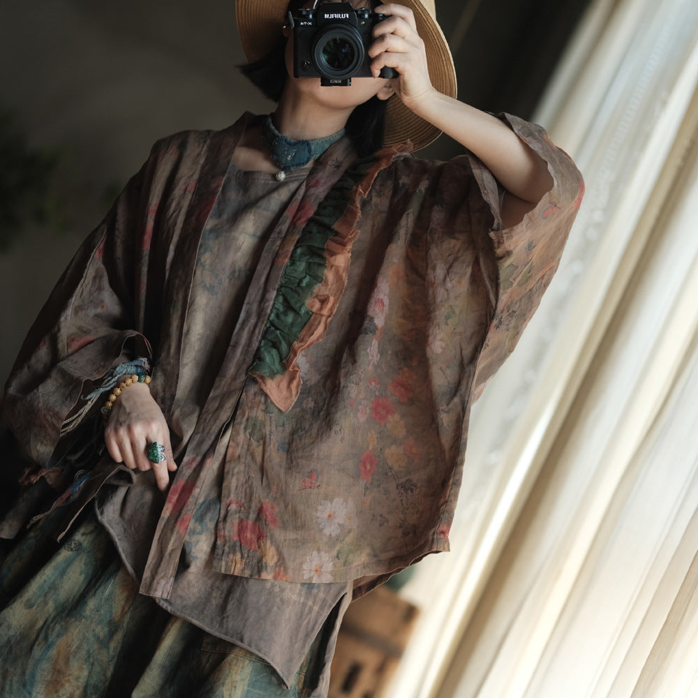 Vintage Bloom Linen Floral Kimono – görsel 11