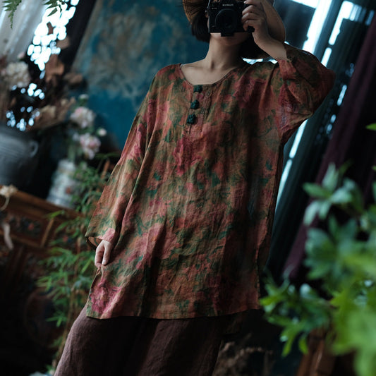 Women's Vintage Ramie Blouse | Oversized Lightweight Natural Shirt – görsel 1