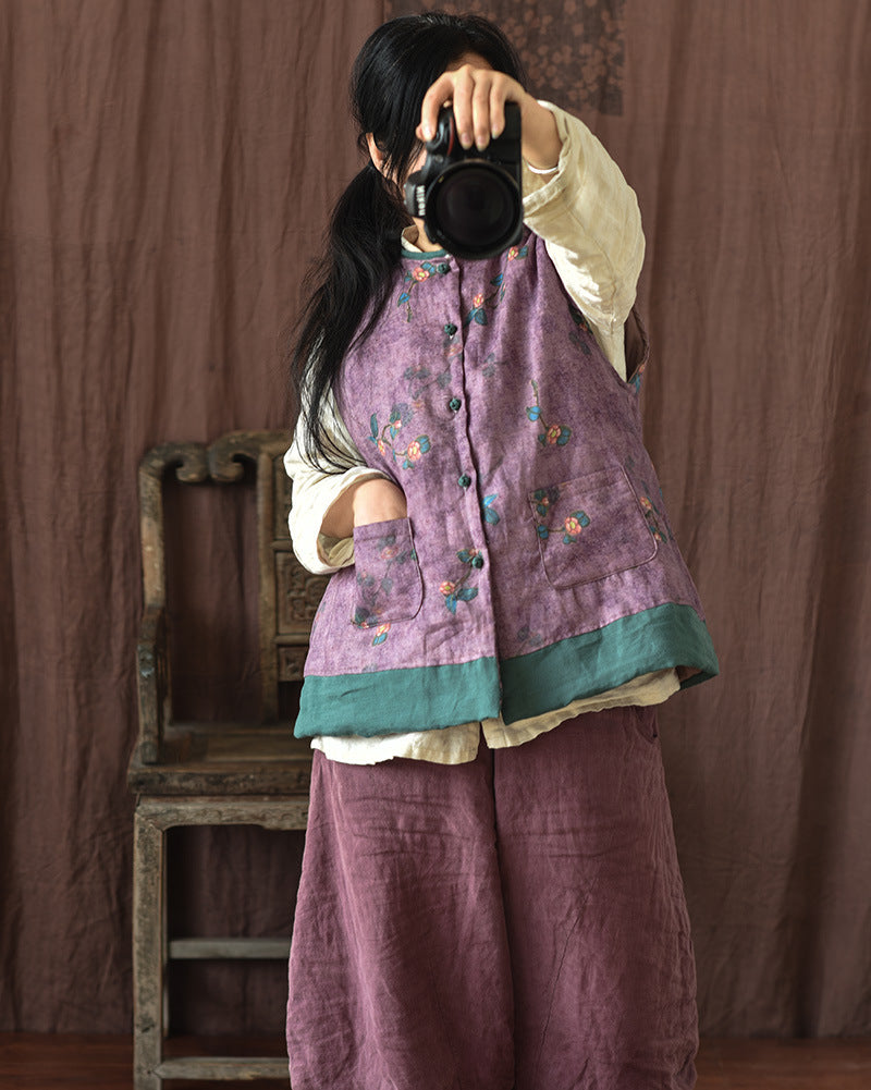 Vintage Blossom Patchwork Keten Yelek
