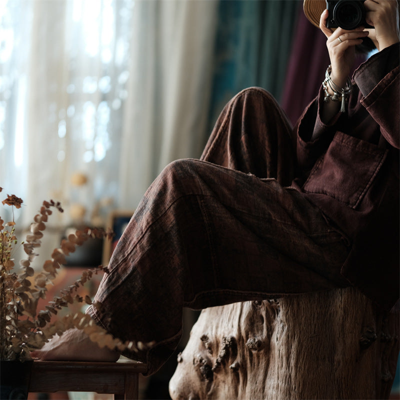 Vintage Floral Keten Pantolon