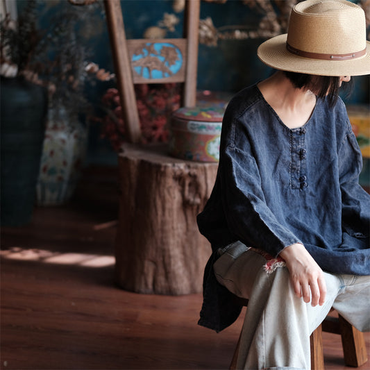 Vintage Breeze Oversize Gömlek – %100 Keten