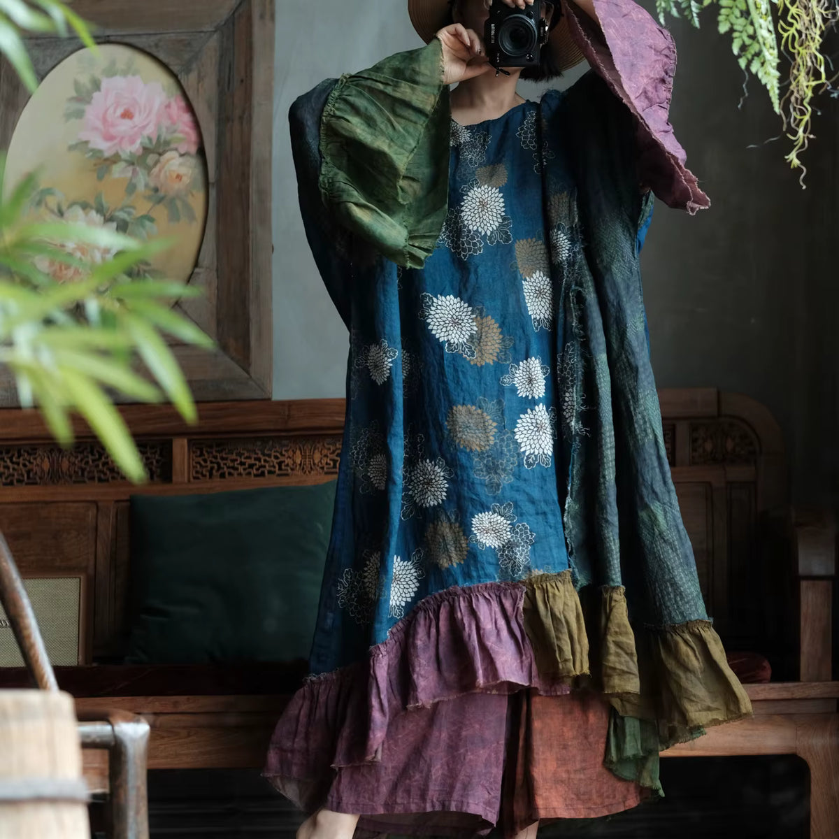 Indigo Garden Patchwork Rami Elbise