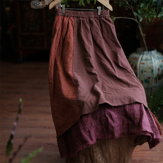 Vintage Harmony Patchwork Linen Skirt – görsel 1