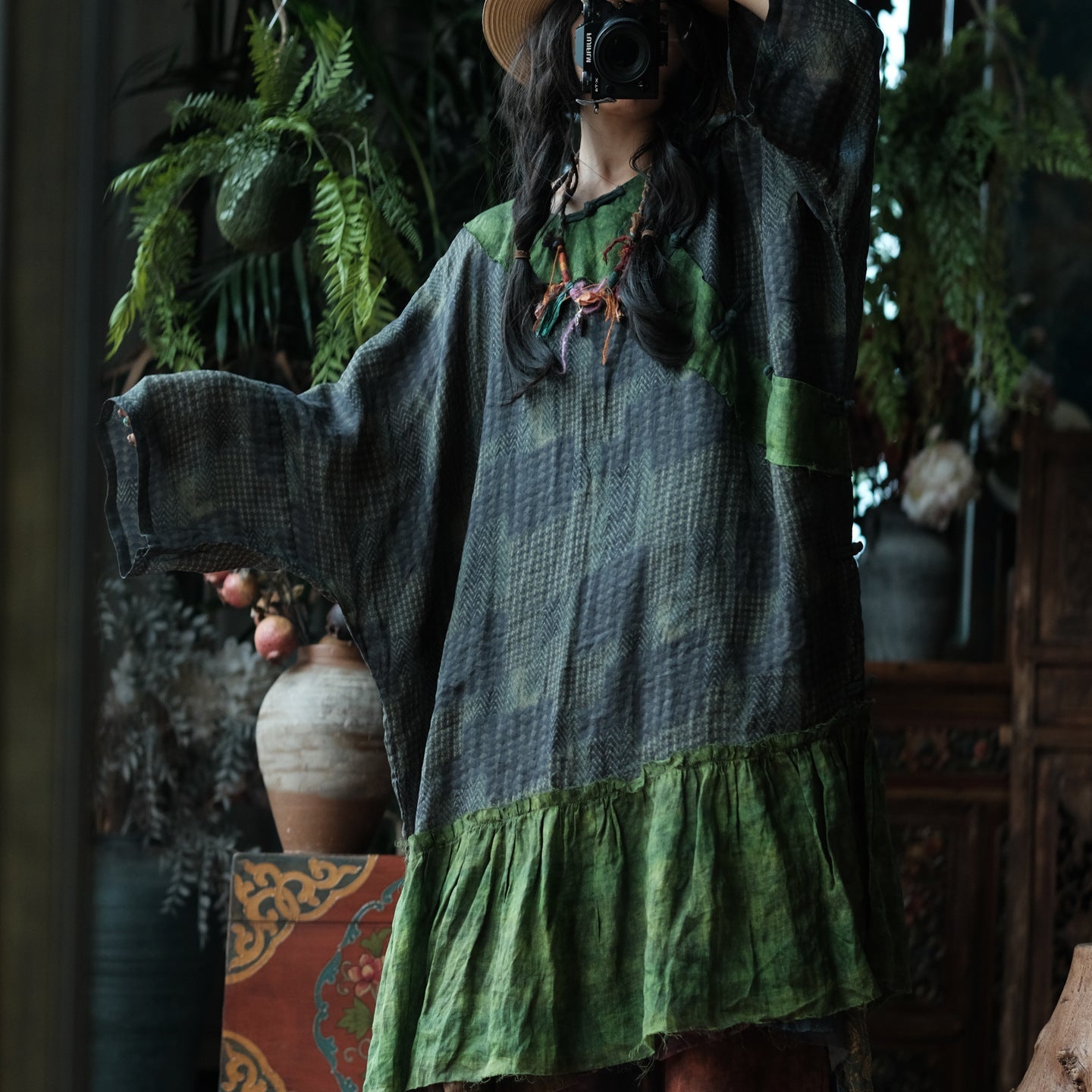Forest Patchwork Ramie Dress – görsel 2