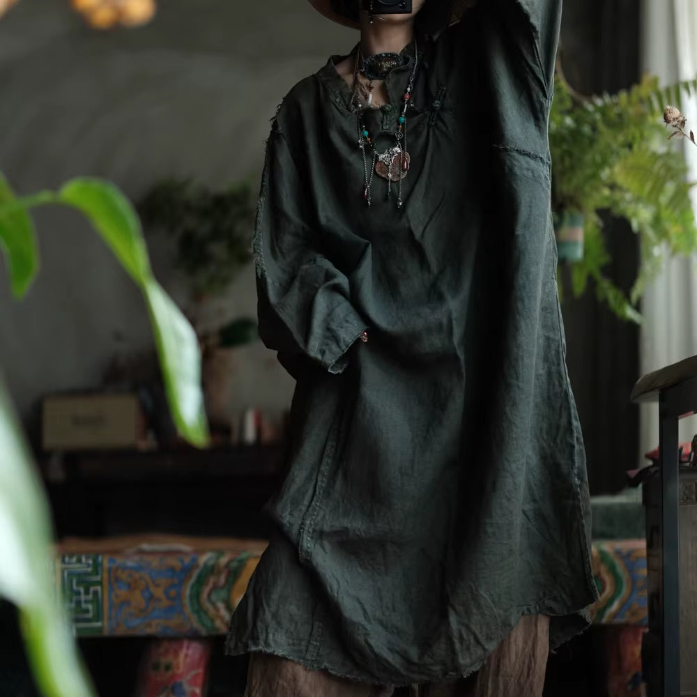 Shadow Moss Oversize Keten Elbise