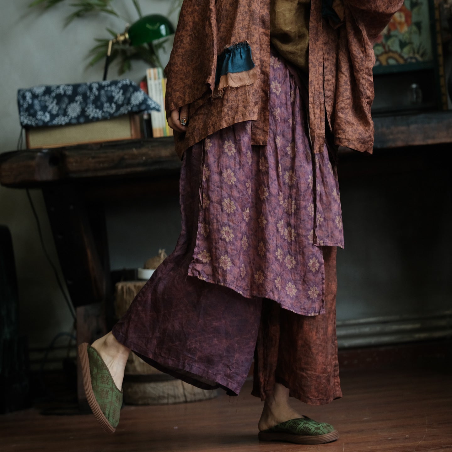 Vintage Floral Ramie Wide Leg Pants – görsel 6