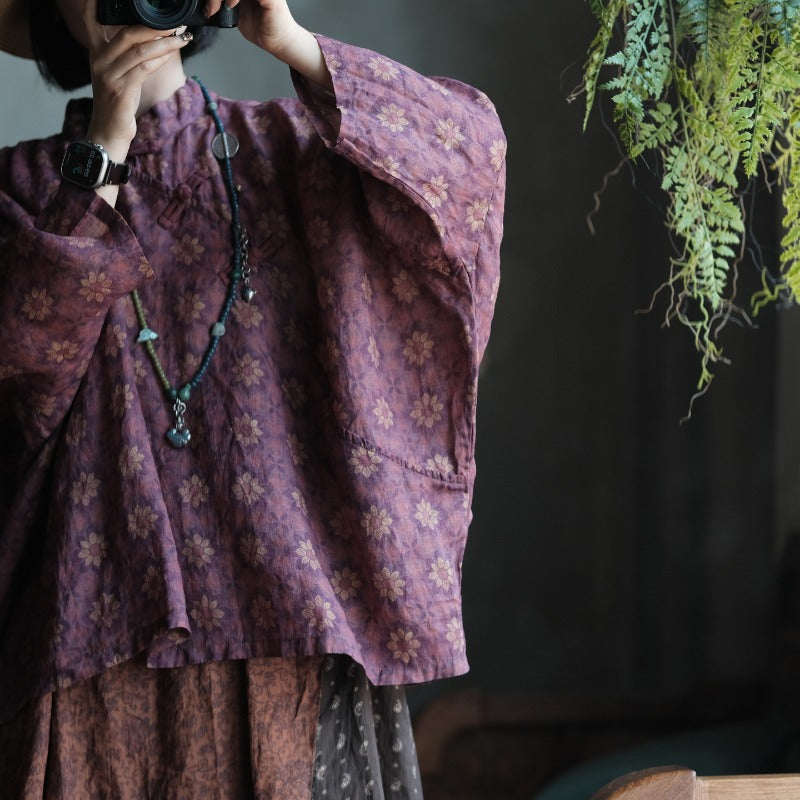Vintage Floral Ramie Batwing Blouse – görsel 1