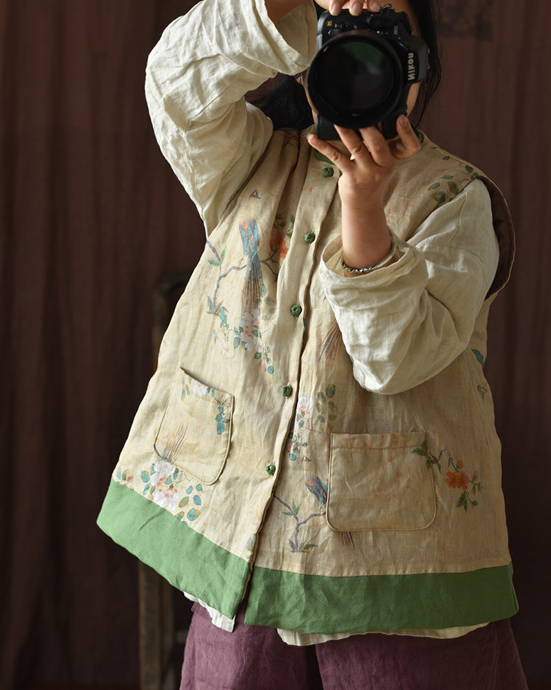 Vintage Blossom Patchwork Keten Yelek