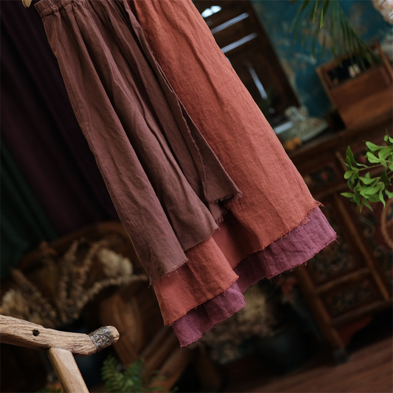 Vintage Harmony Patchwork Linen Skirt – görsel 6