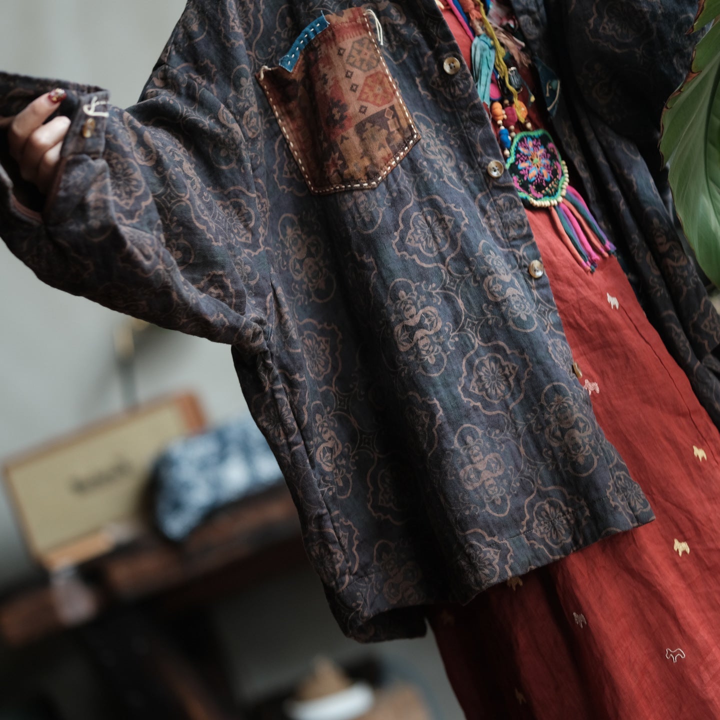 Vintage Floral Cotton Oversized Shirt – görsel 6
