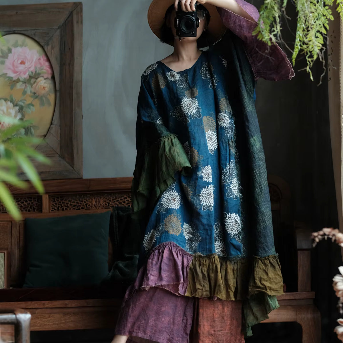 Indigo Garden Patchwork Rami Elbise