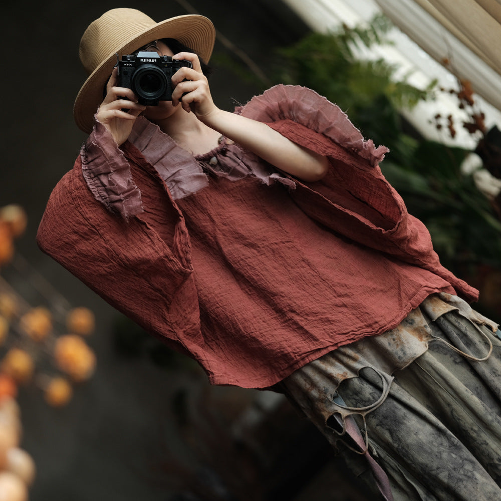 Heritage Ember Linen Patchwork Blouse – görsel 6
