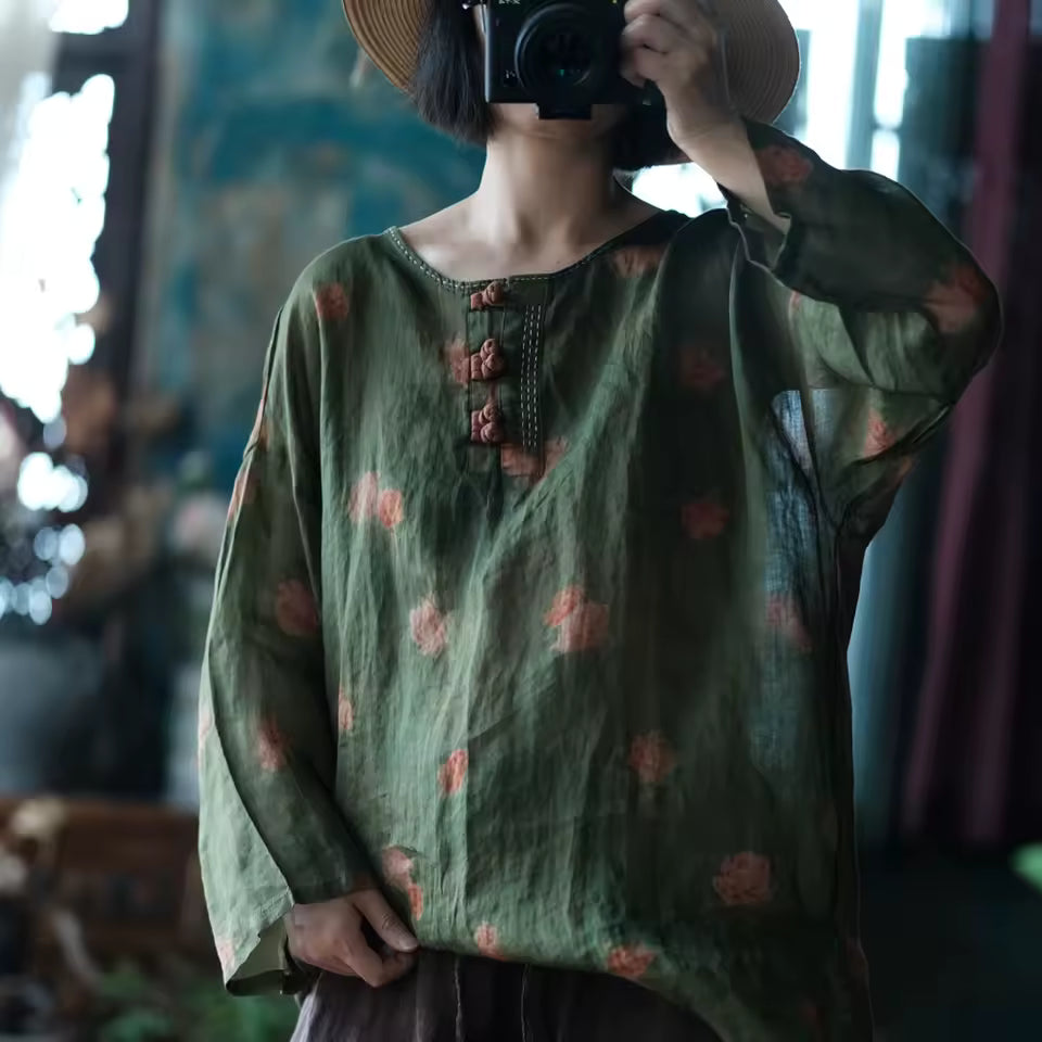 Women's Vintage Ramie Blouse | Oversized Lightweight Natural Shirt – görsel 4