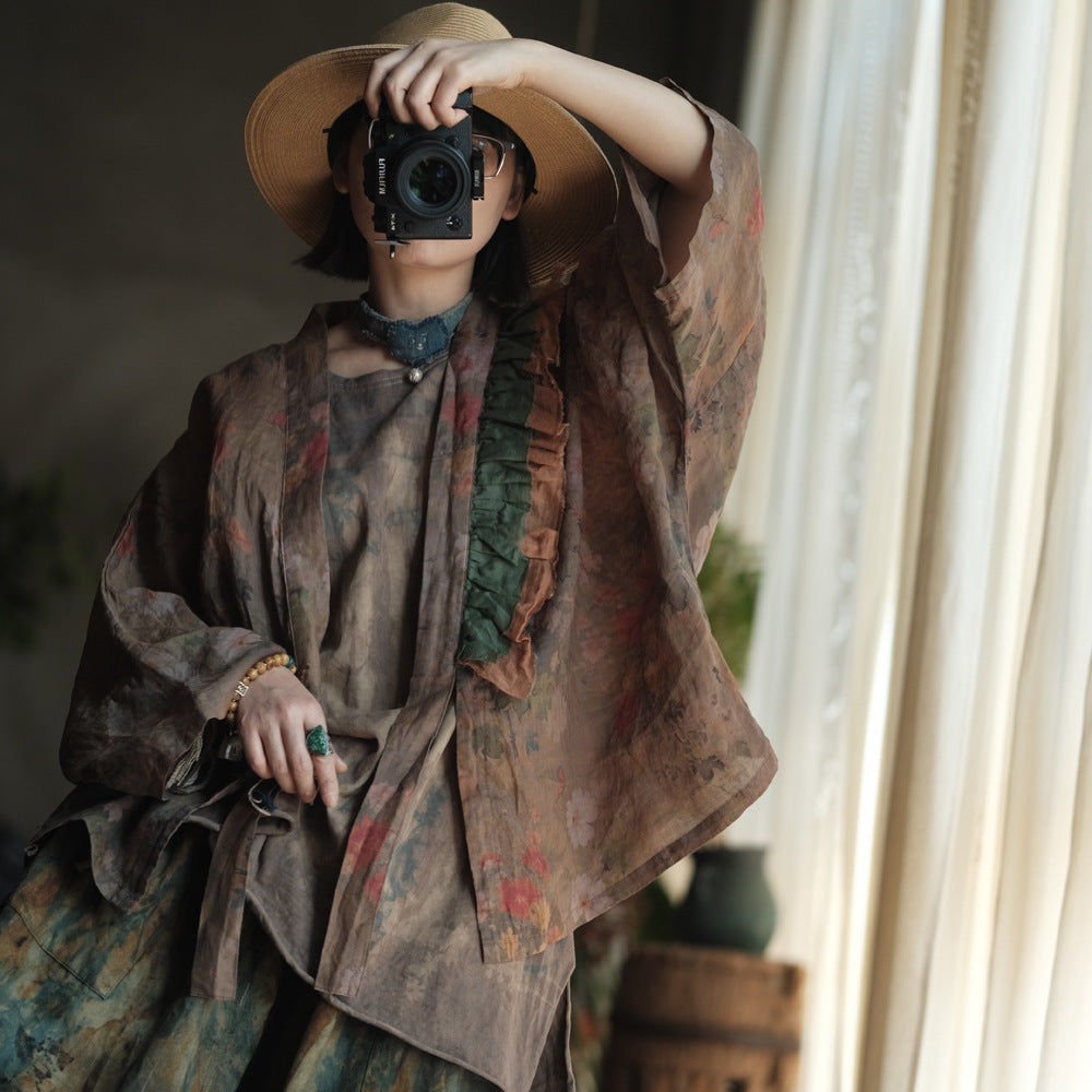 Vintage Bloom Linen Floral Kimono – görsel 2