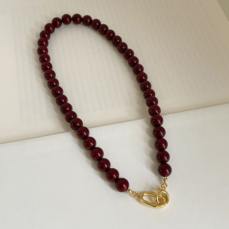 Minar Fransız Koyu Kırmızı Akik Choker Kolye