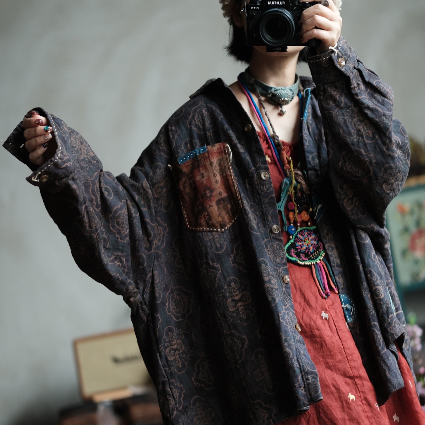 Vintage Floral Cotton Oversized Shirt – görsel 10