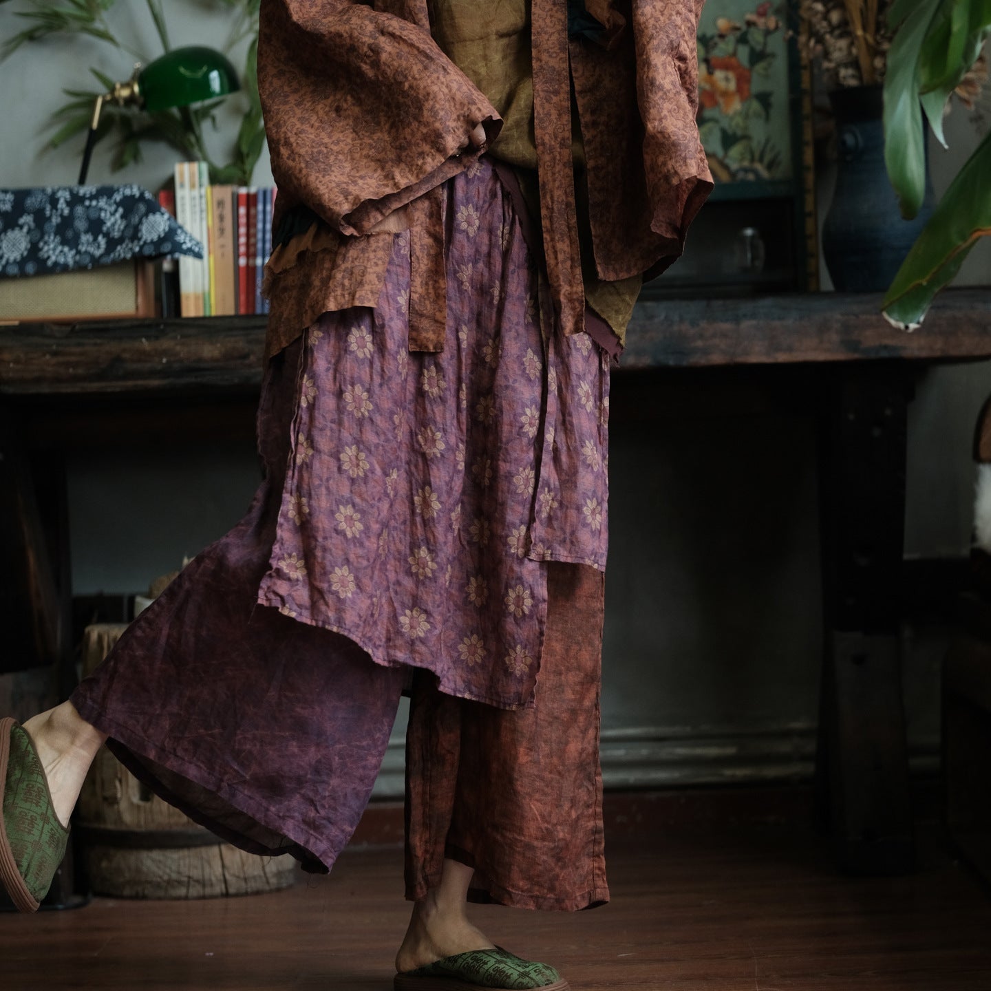 Vintage Floral Ramie Wide Leg Pants – görsel 3