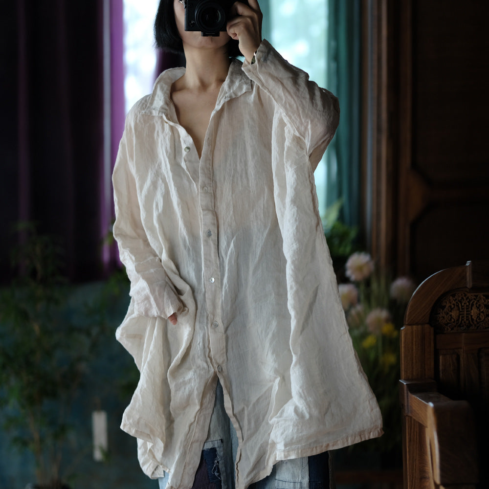 Vintage Oversize Keten Gömlek