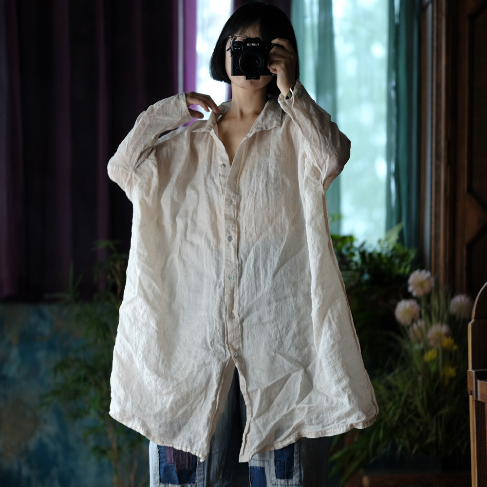 Vintage Oversize Keten Gömlek