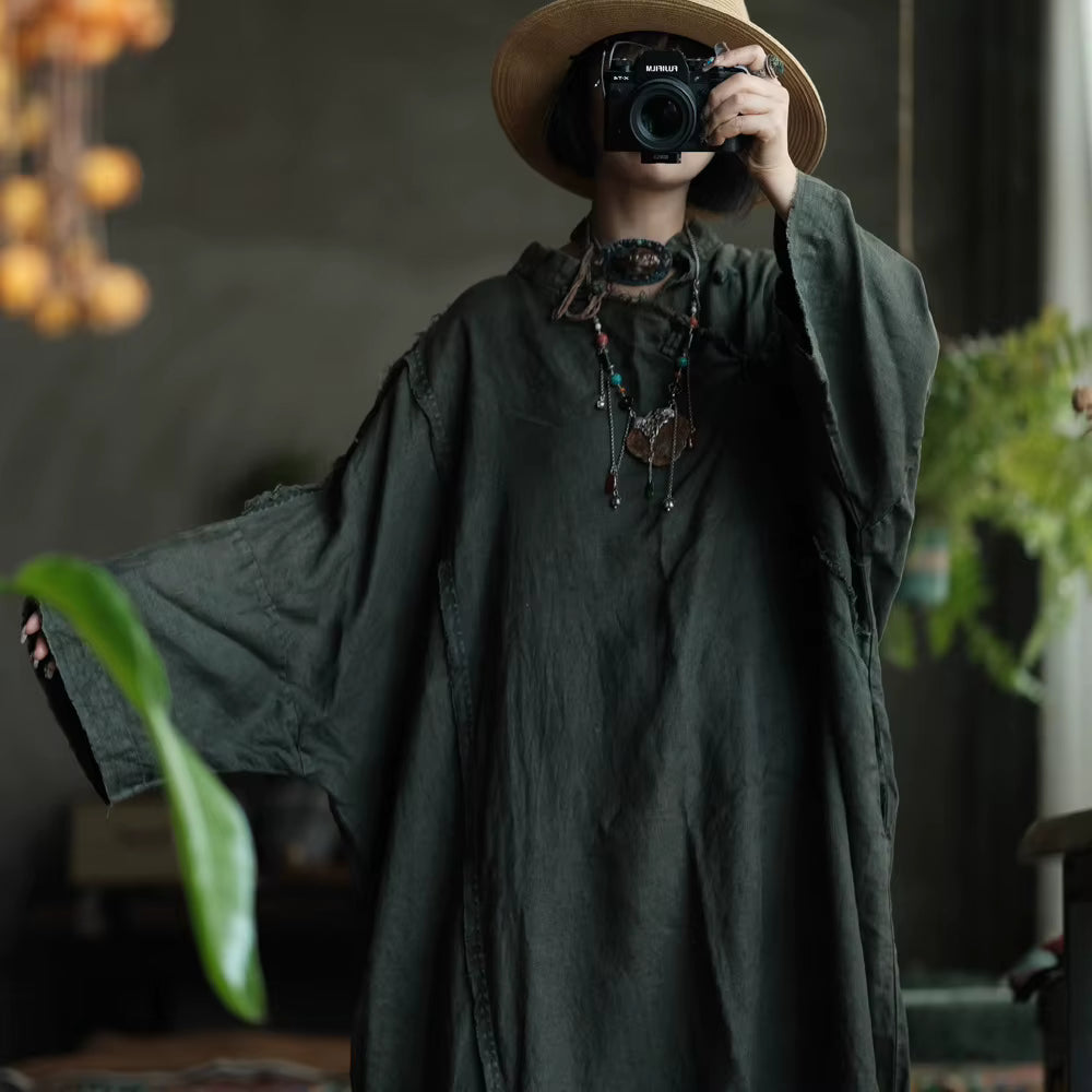 Shadow Moss Oversize Keten Elbise - 11