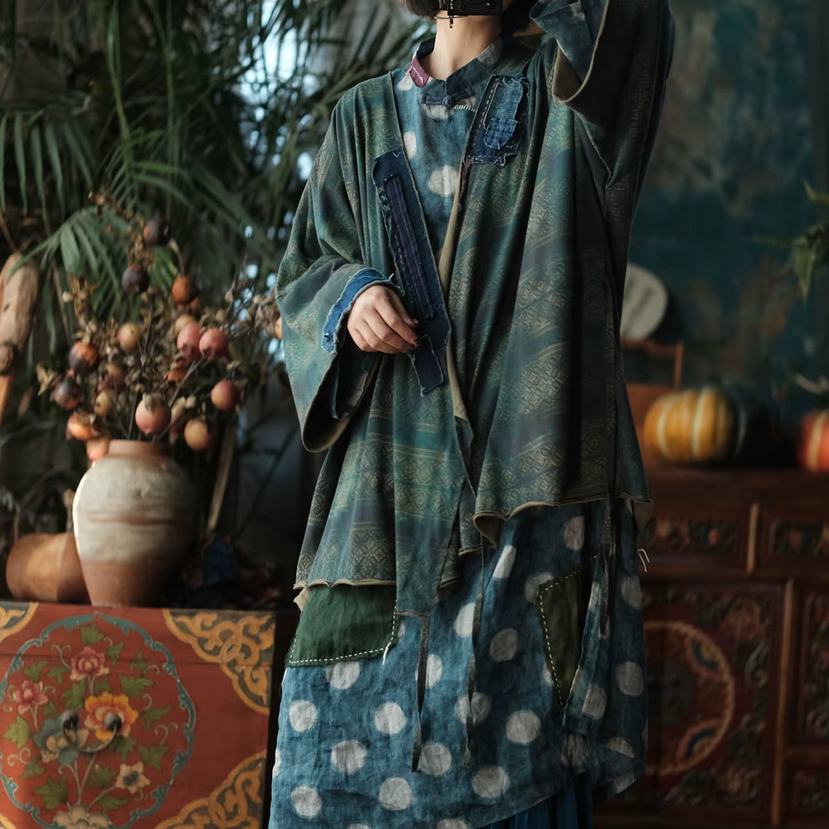 Aoi Vintage Çiçekli Pamuk Kimono