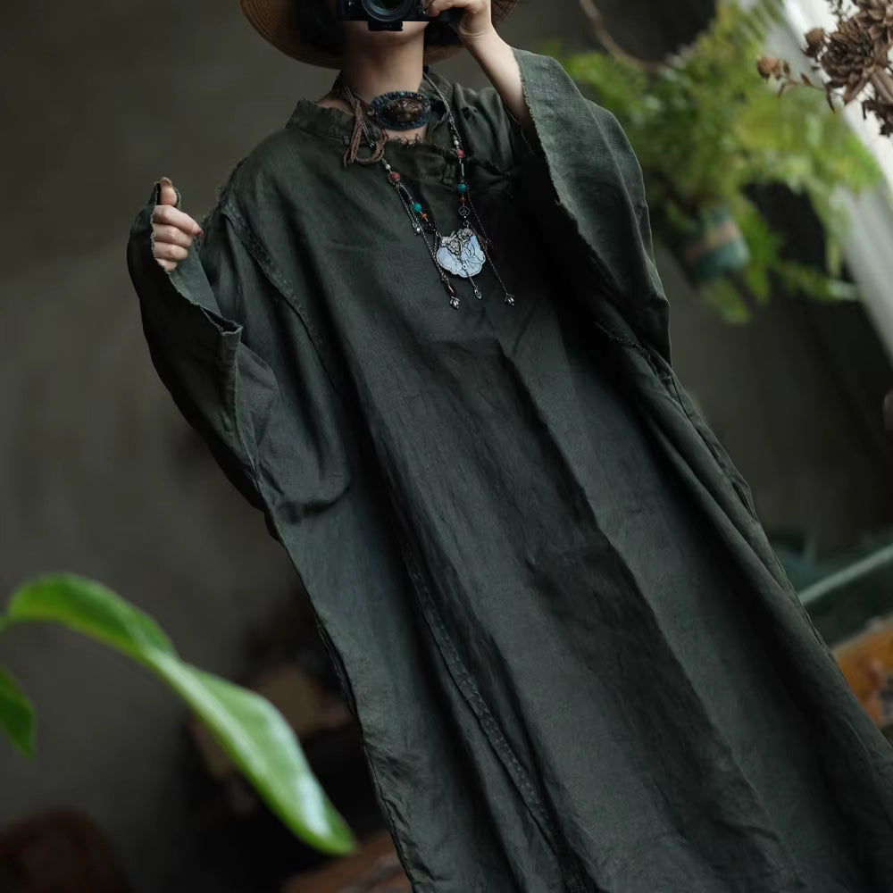 Shadow Moss Oversize Keten Elbise - 10