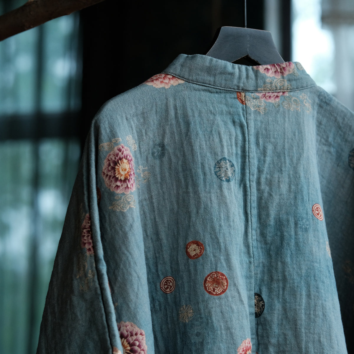Blue Peony Çiçek İşlemeli Pamuk Bluz