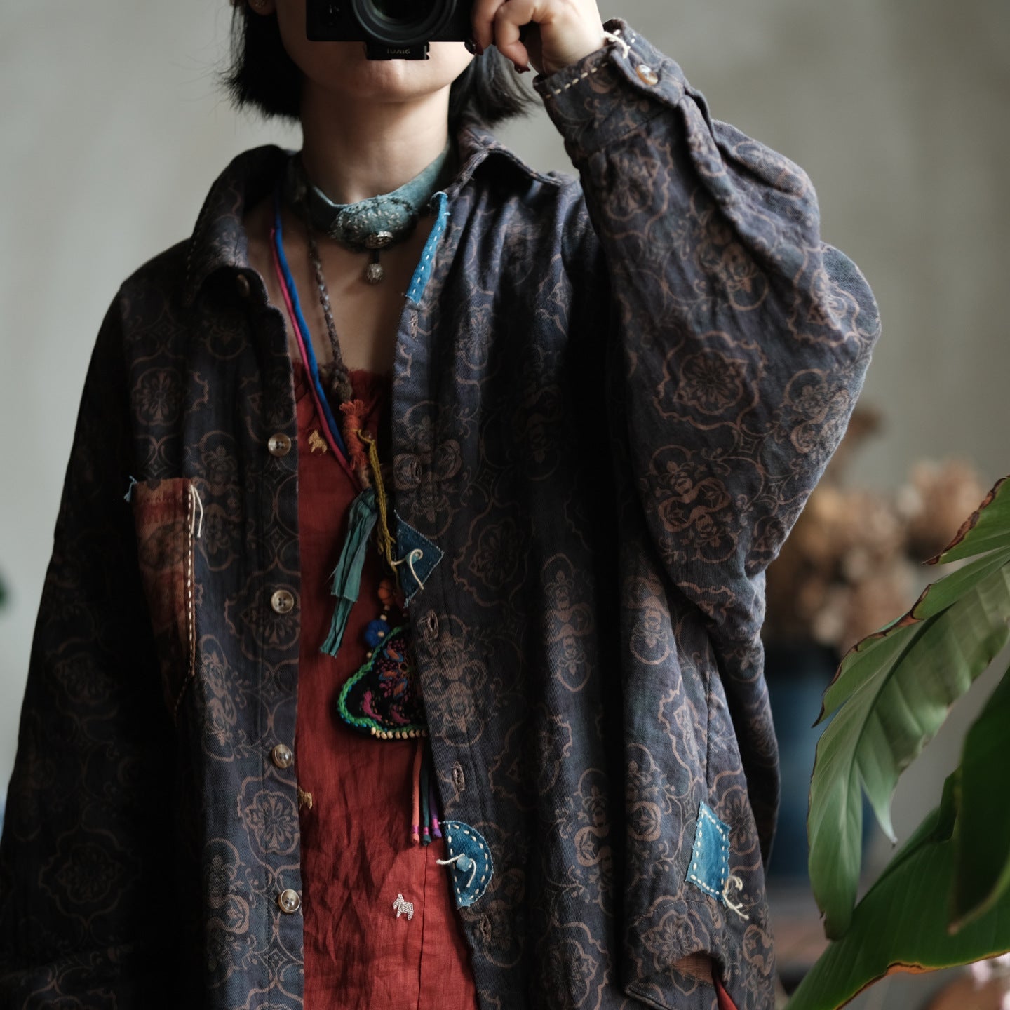 Vintage Floral Cotton Oversized Shirt – görsel 1