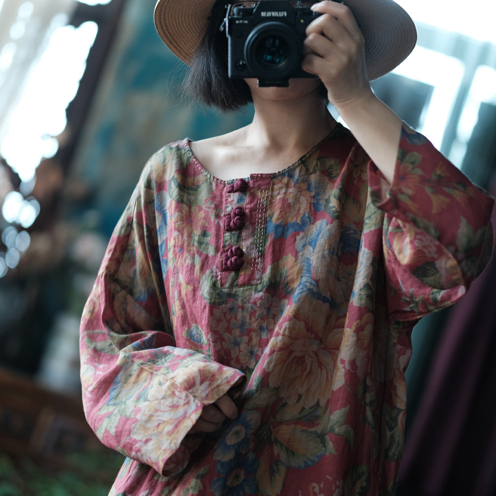 Women's Vintage Ramie Blouse | Oversized Lightweight Natural Shirt – görsel 8