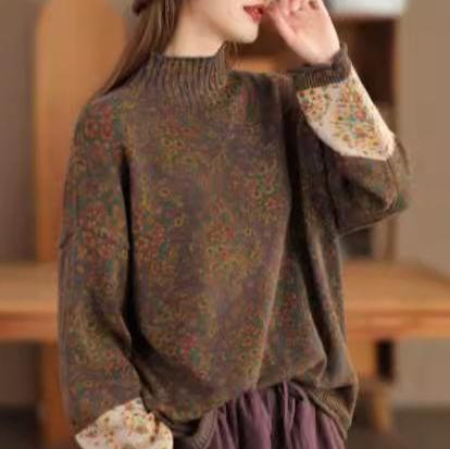 Vintage Çiçek Desenli Balıkçı Yaka Triko