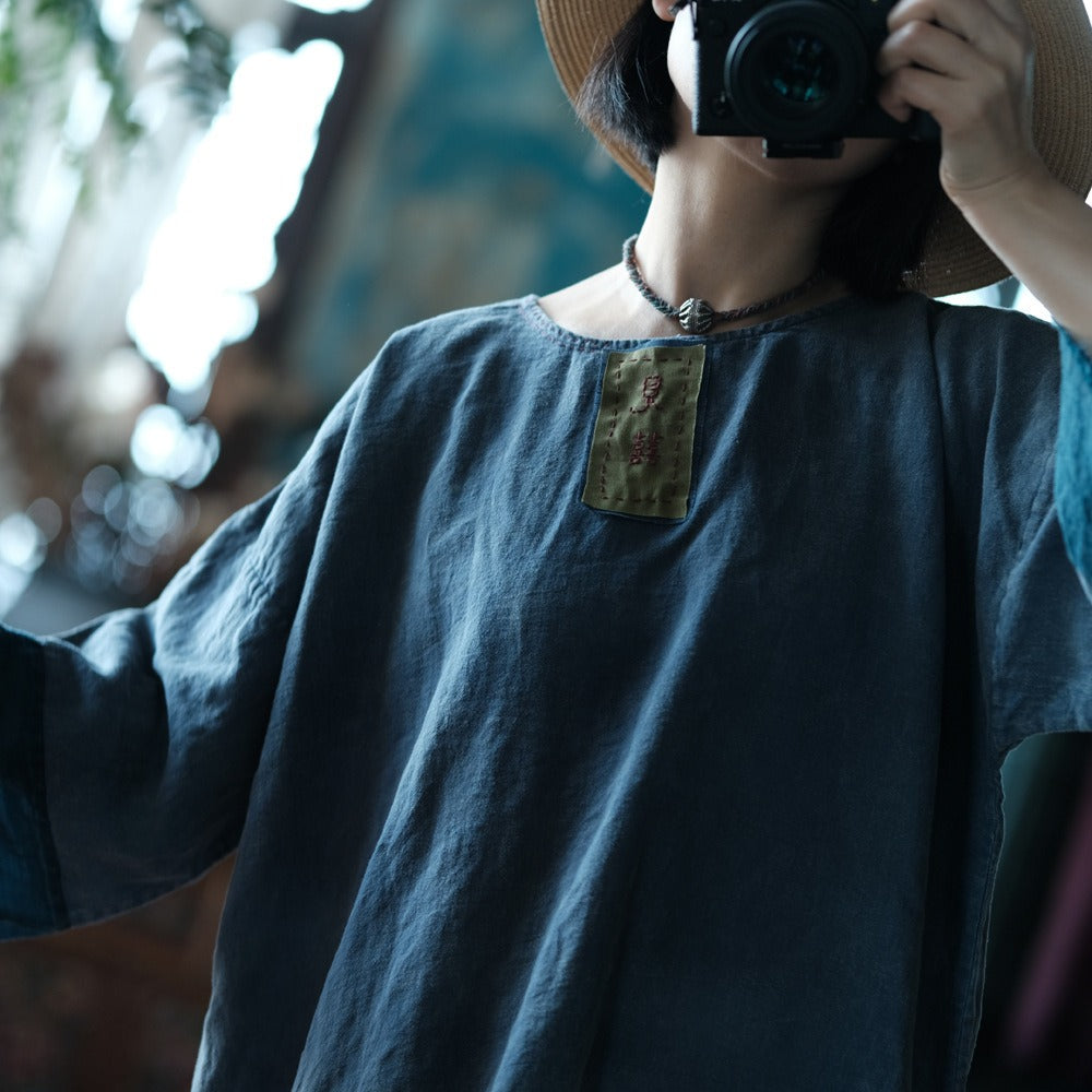 Vintage Breeze %100 Keten Bluz