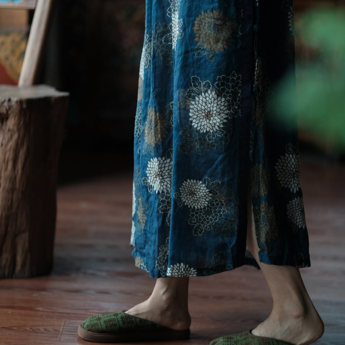 Blue Reverie Çiçek Desenli Pamuk Midi Elbise