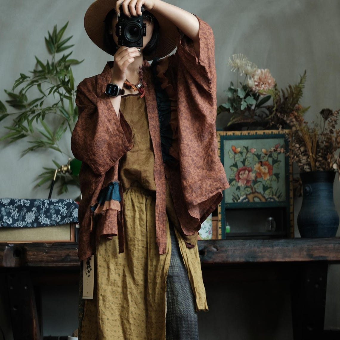 Floral Linen Open Front Kimono – görsel 5