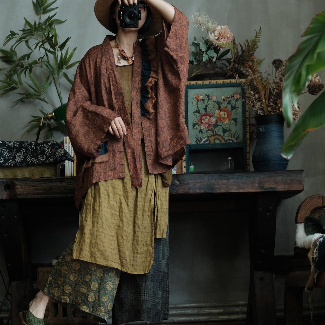 Floral Linen Open Front Kimono – görsel 4