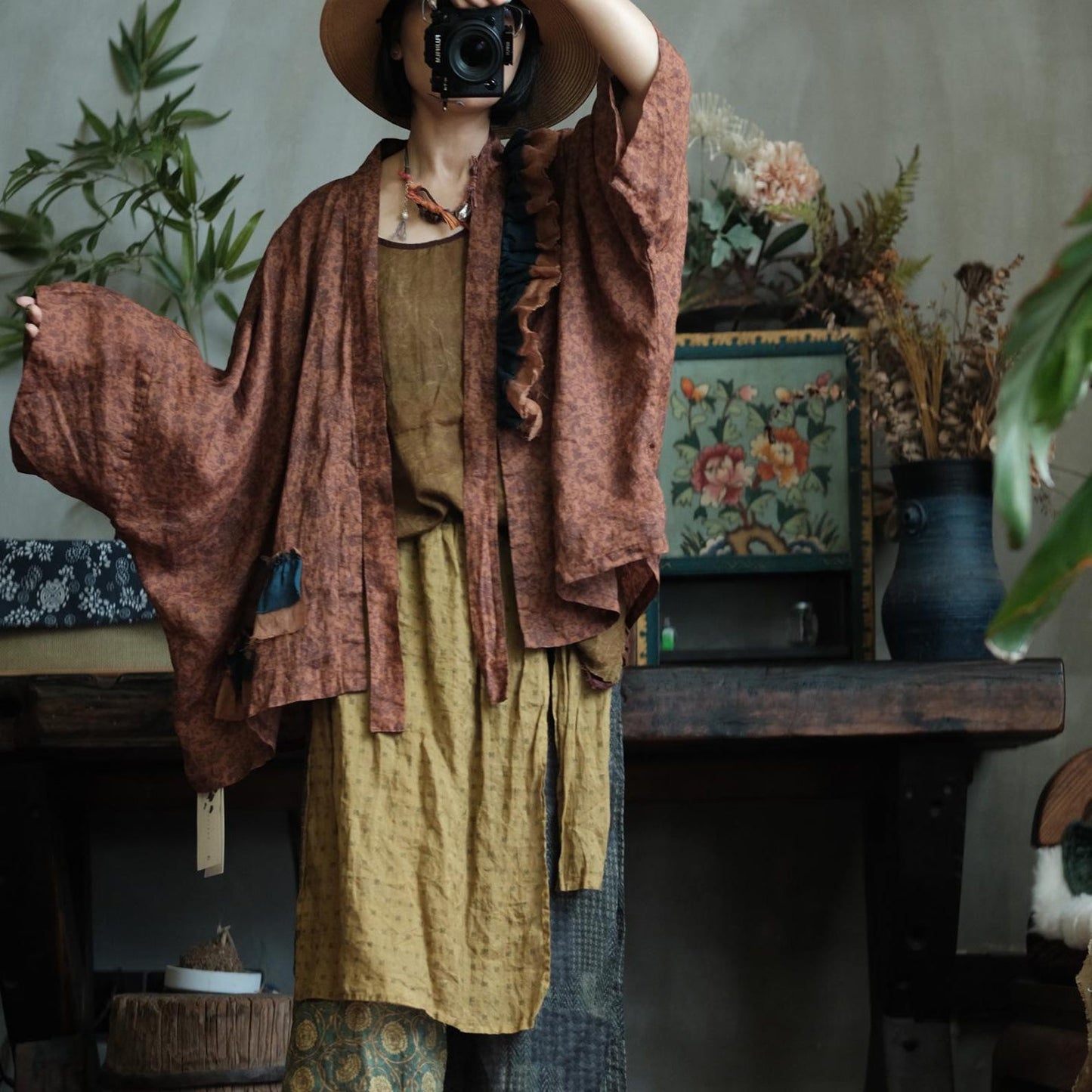 Floral Linen Open Front Kimono – görsel 11