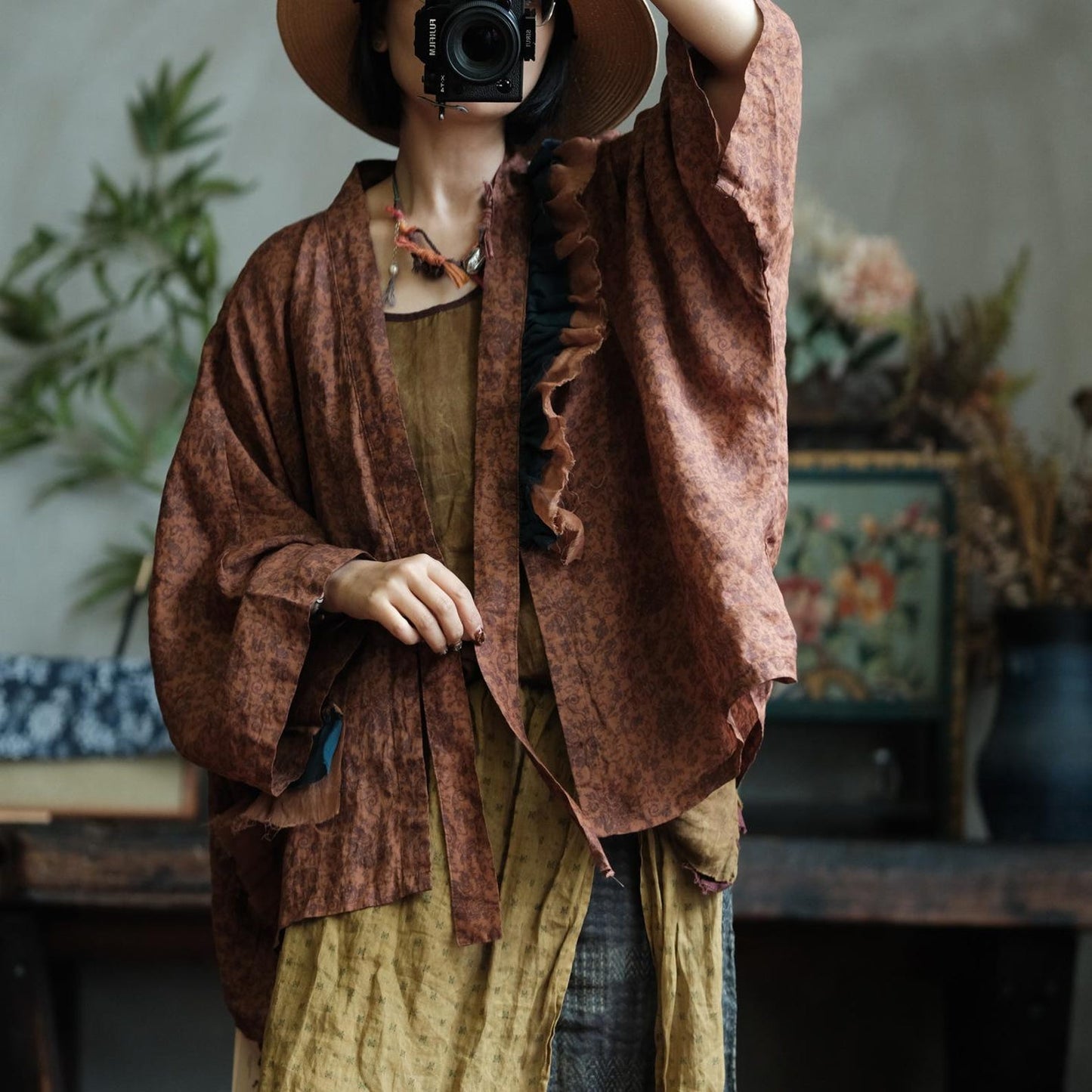 Floral Linen Open Front Kimono – görsel 10