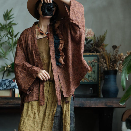 Floral Linen Open Front Kimono – görsel 1