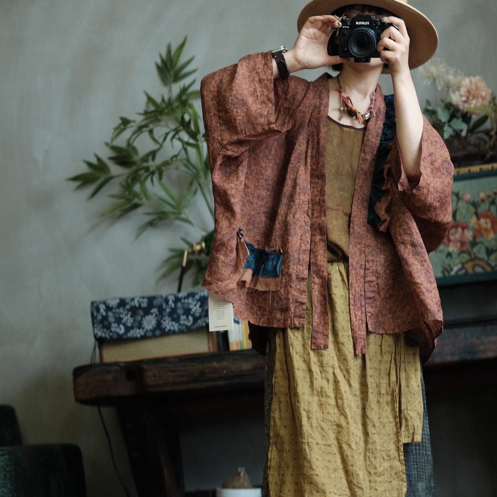 Floral Linen Open Front Kimono – görsel 9