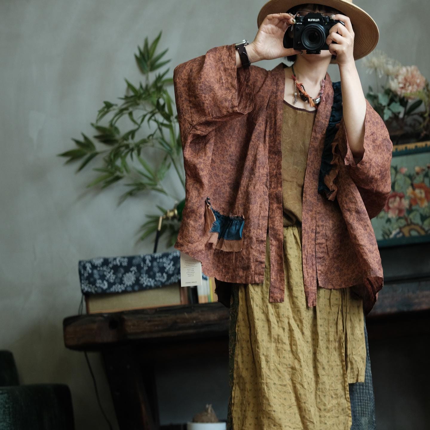 Floral Linen Open Front Kimono – görsel 8
