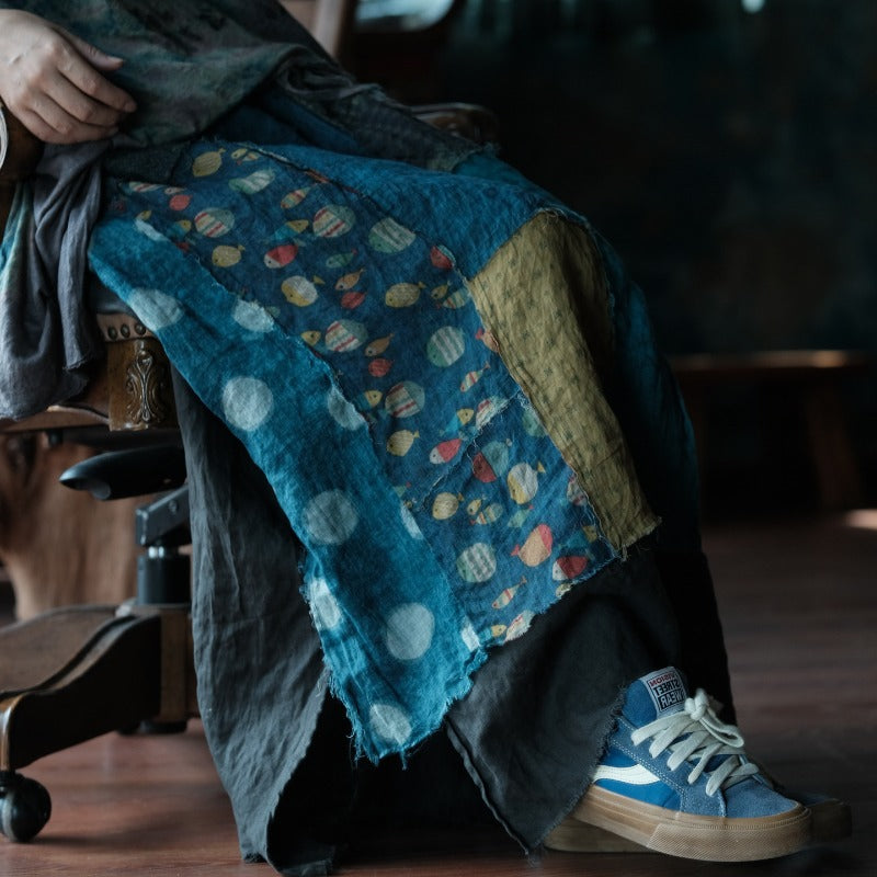 Indigo Fish Baskılı Rami Etek