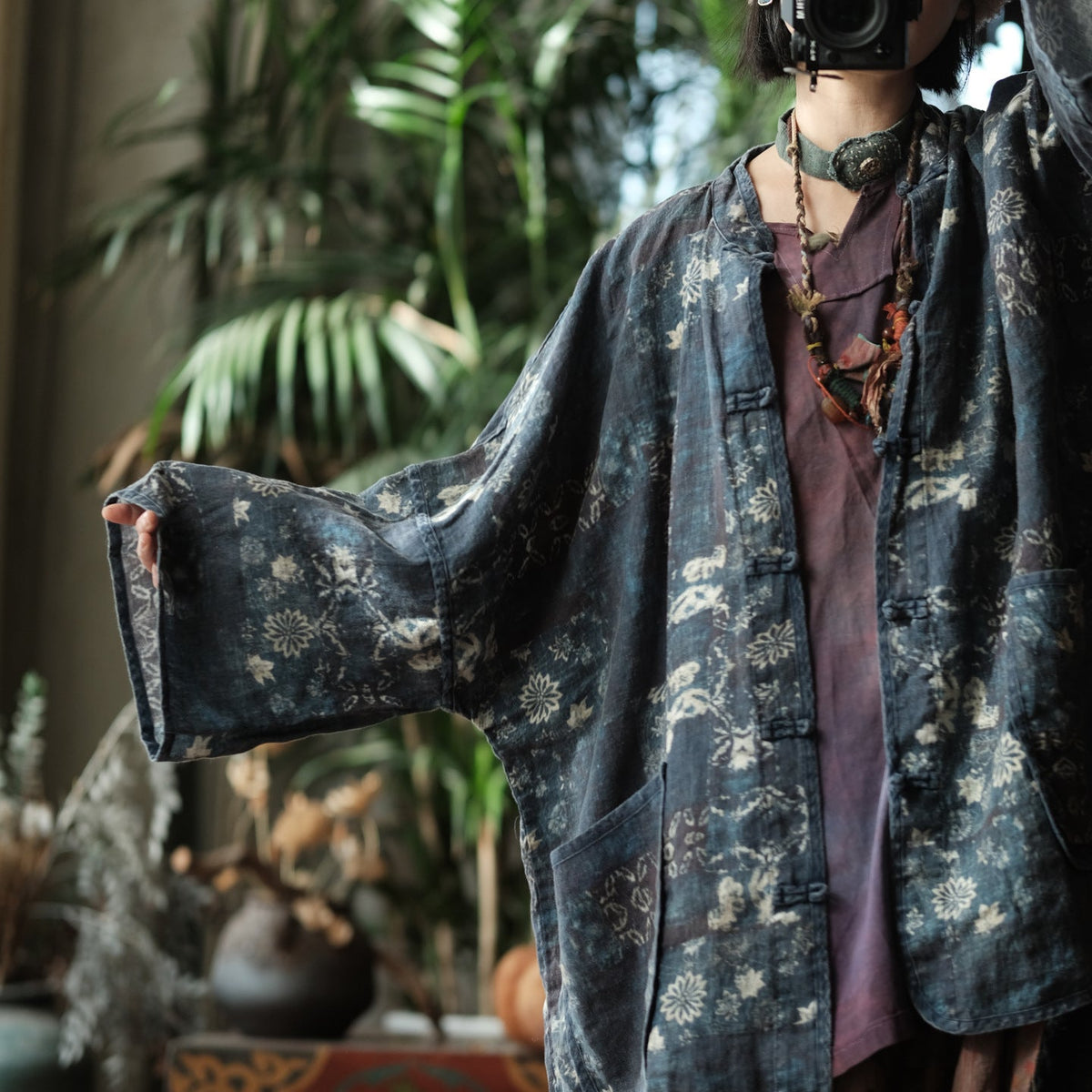Indigo Garden Keten Kimono Ceket