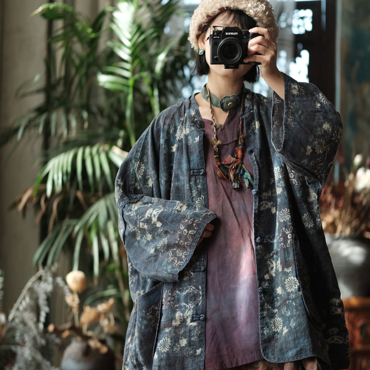 Indigo Garden Keten Kimono Ceket