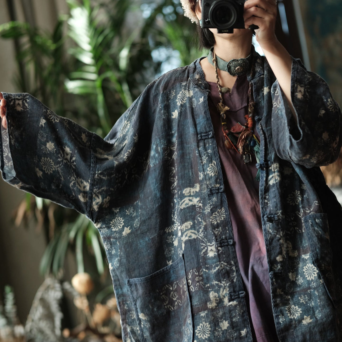 Indigo Garden Keten Kimono Ceket