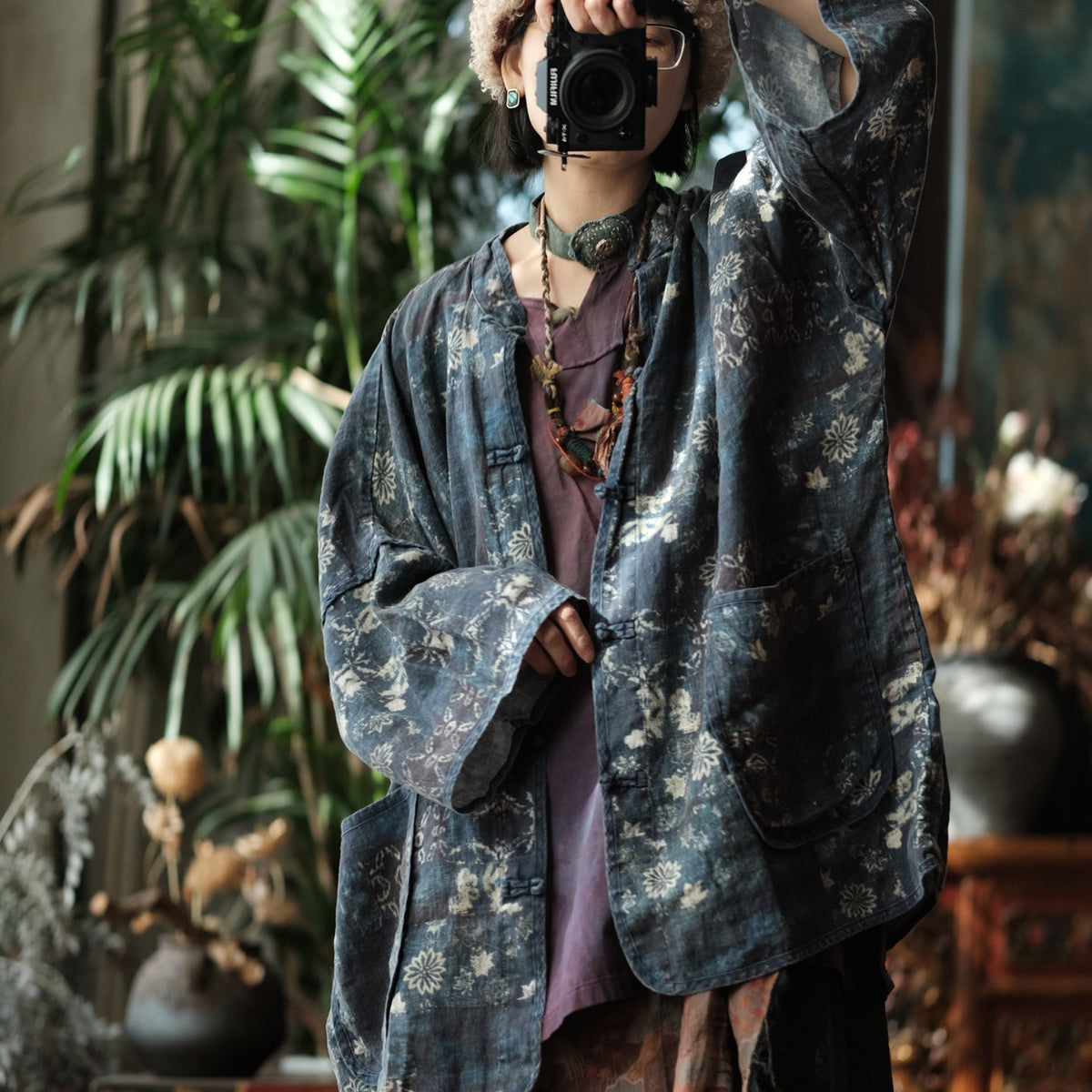 Indigo Garden Keten Kimono Ceket