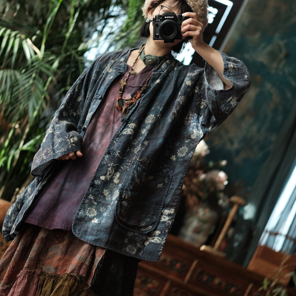 Indigo Garden Keten Kimono Ceket