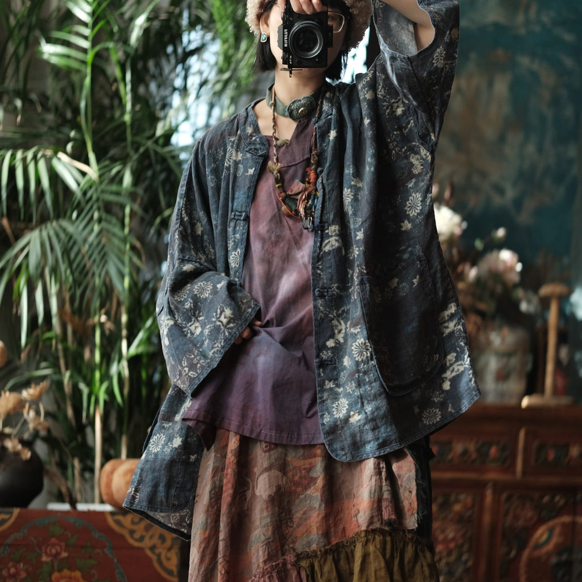 Indigo Garden Keten Kimono Ceket