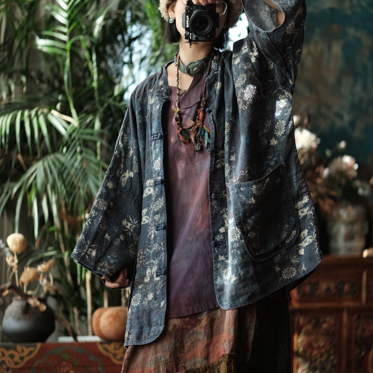 Indigo Garden Keten Kimono Ceket