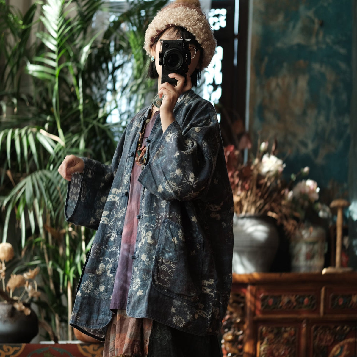 Indigo Garden Keten Kimono Ceket