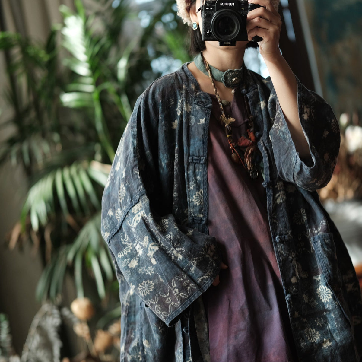 Indigo Garden Keten Kimono Ceket