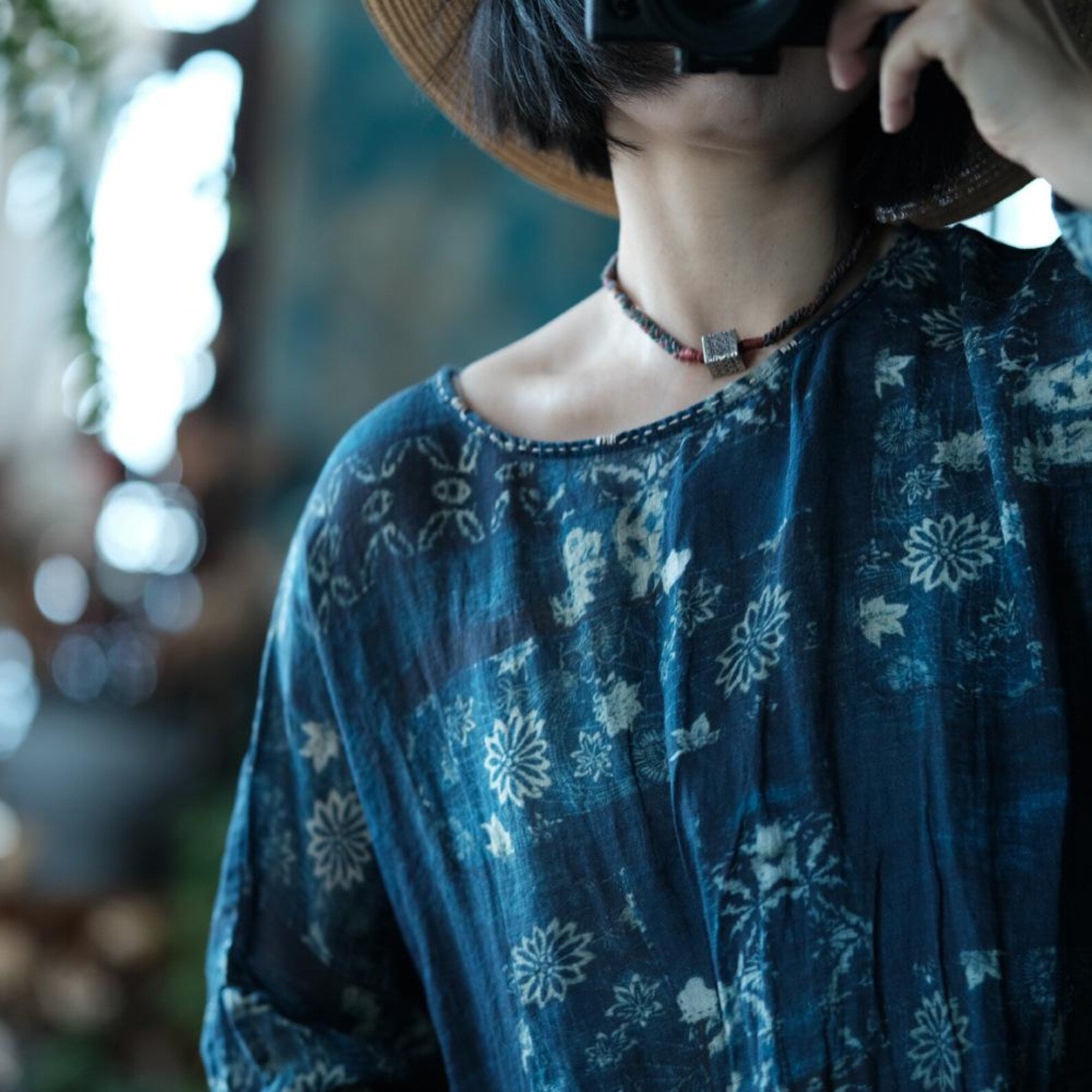 Indigo Nocturne Çiçekli Keten Kaftan Elbise 4